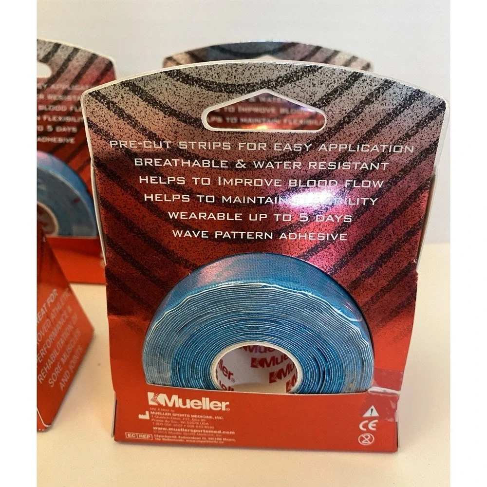 Mueller Kinesiology‎ Tape Pre-Cut I-Strips 4 pack: Blue, Yellow, Pink 20 ea NIB